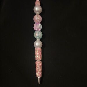 Beaded Pink and White Pen